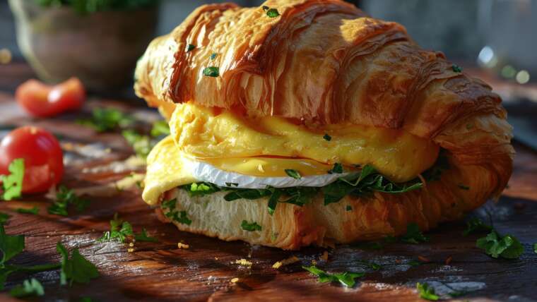 Sausage, eggs, and cheese croissant